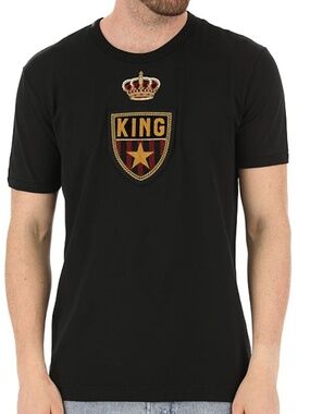 Dolce&Gabbana Black Calfskin King Crown Patch T-Shirt